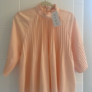 NWT Buru Pleated Blouse Peach Pink Large